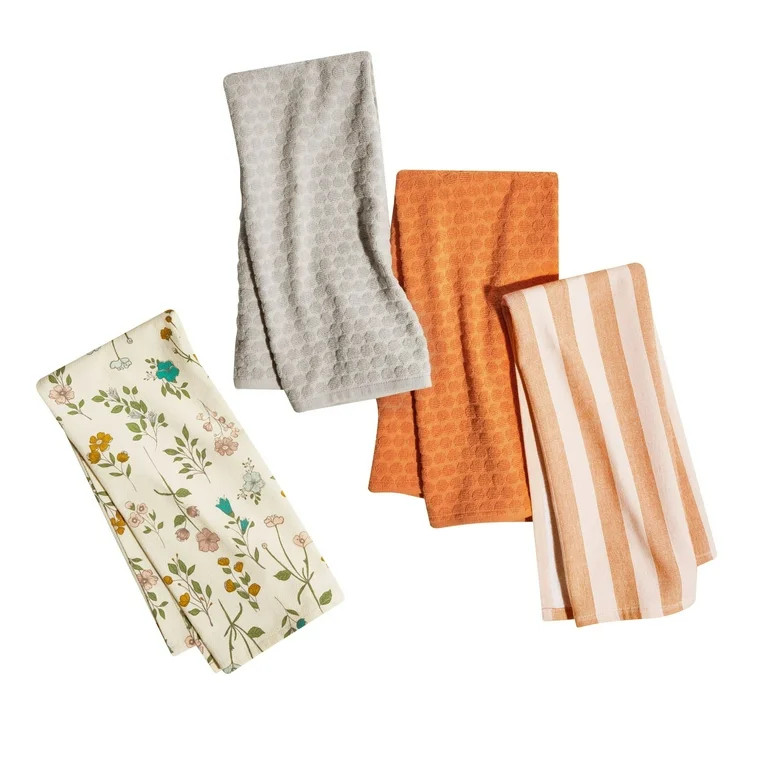 Beautiful Home By Drew Barrymore Botanical 4-Piece Kitchen Towel Set, Multiple, 30"W x 20"L | Walmart (US)