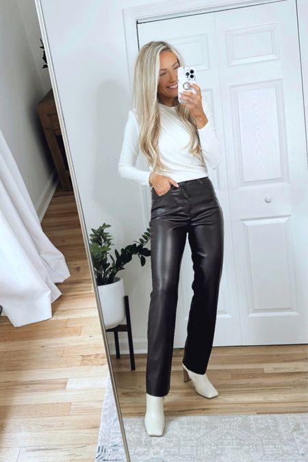Brown faux leather pants outfit (everything here runs TTS!) 

Girls night out outfit 

#LTKstyletip