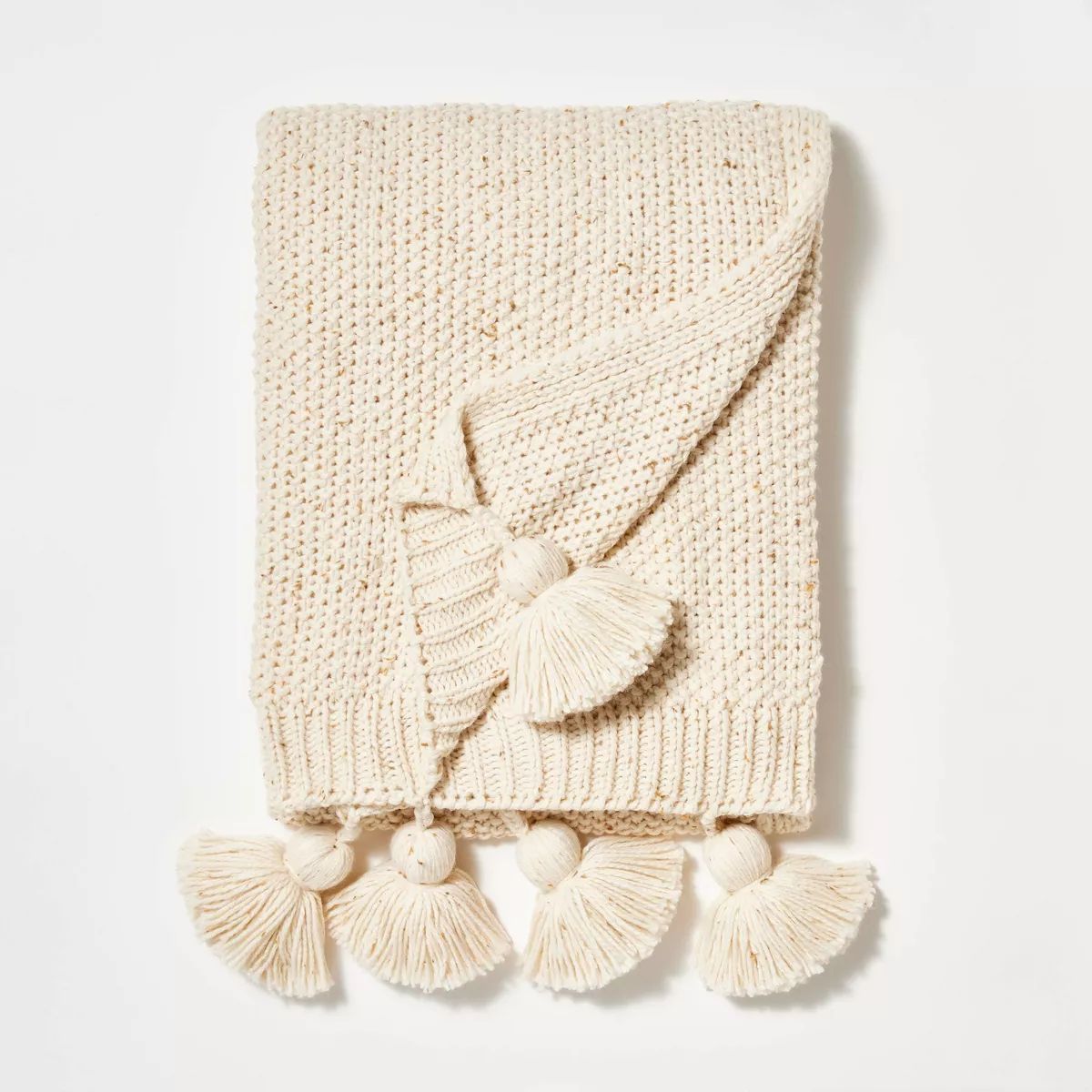 Knit Throw with Pom Tassels Throw Blanket Cream - Threshold™ designed with Studio McGee | Target