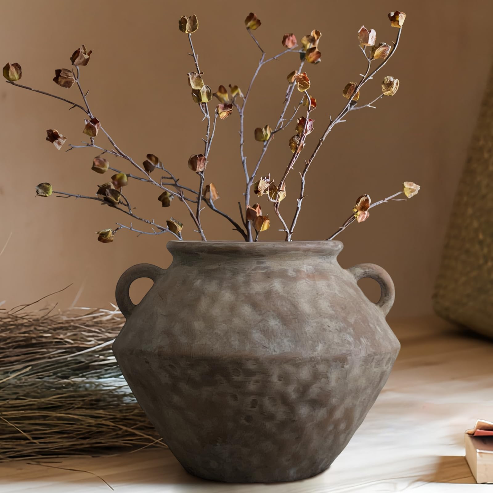 Farmhouse Decor Ceramic Rustic Vase with 2 Handles, 7.6 Inch Vintage Terracotta Flower Vase for H... | Amazon (US)
