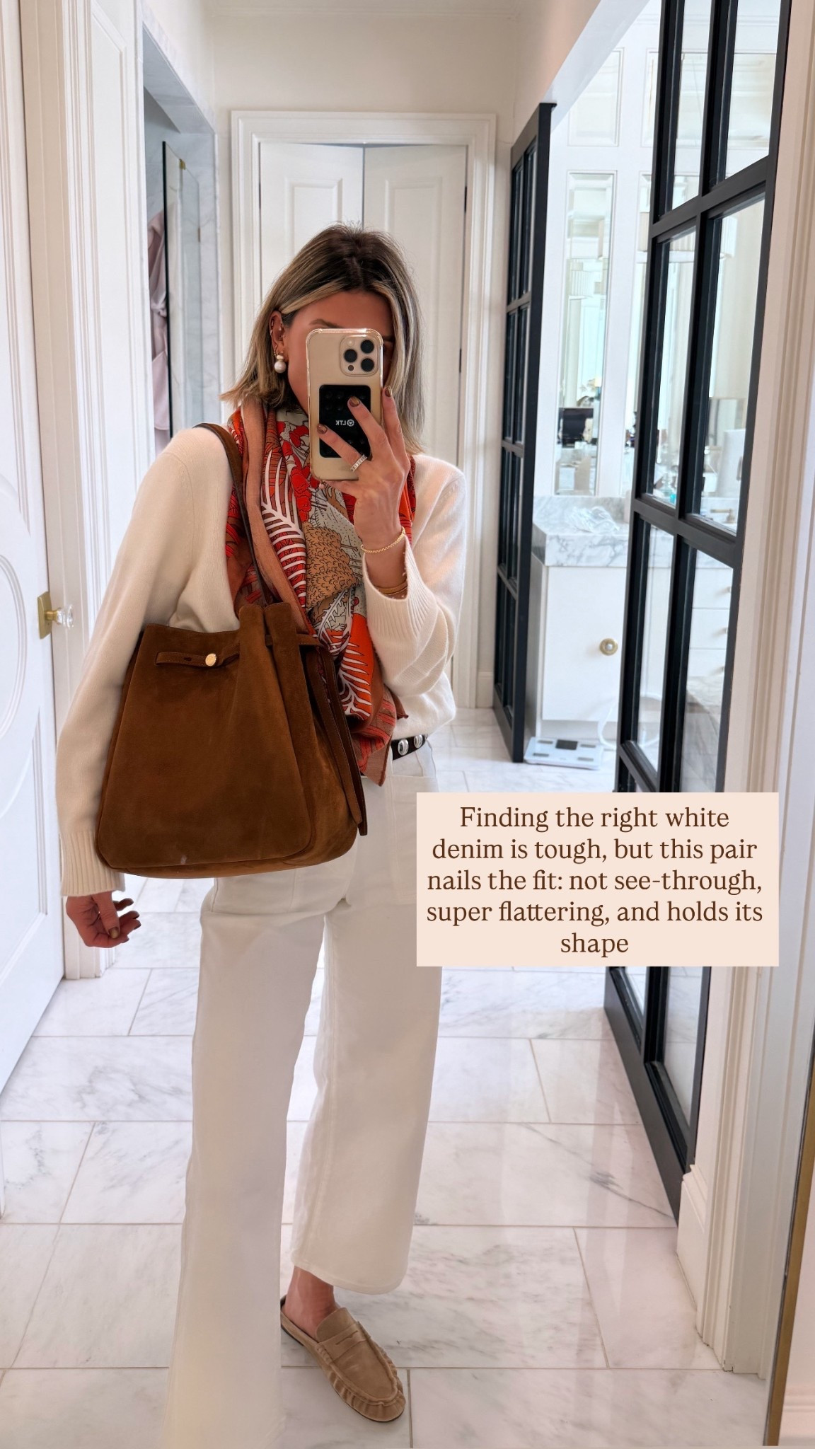 Finding the right white denim is tough, but this pair nails the fit: not see-through, super flattering, and holds its shape.