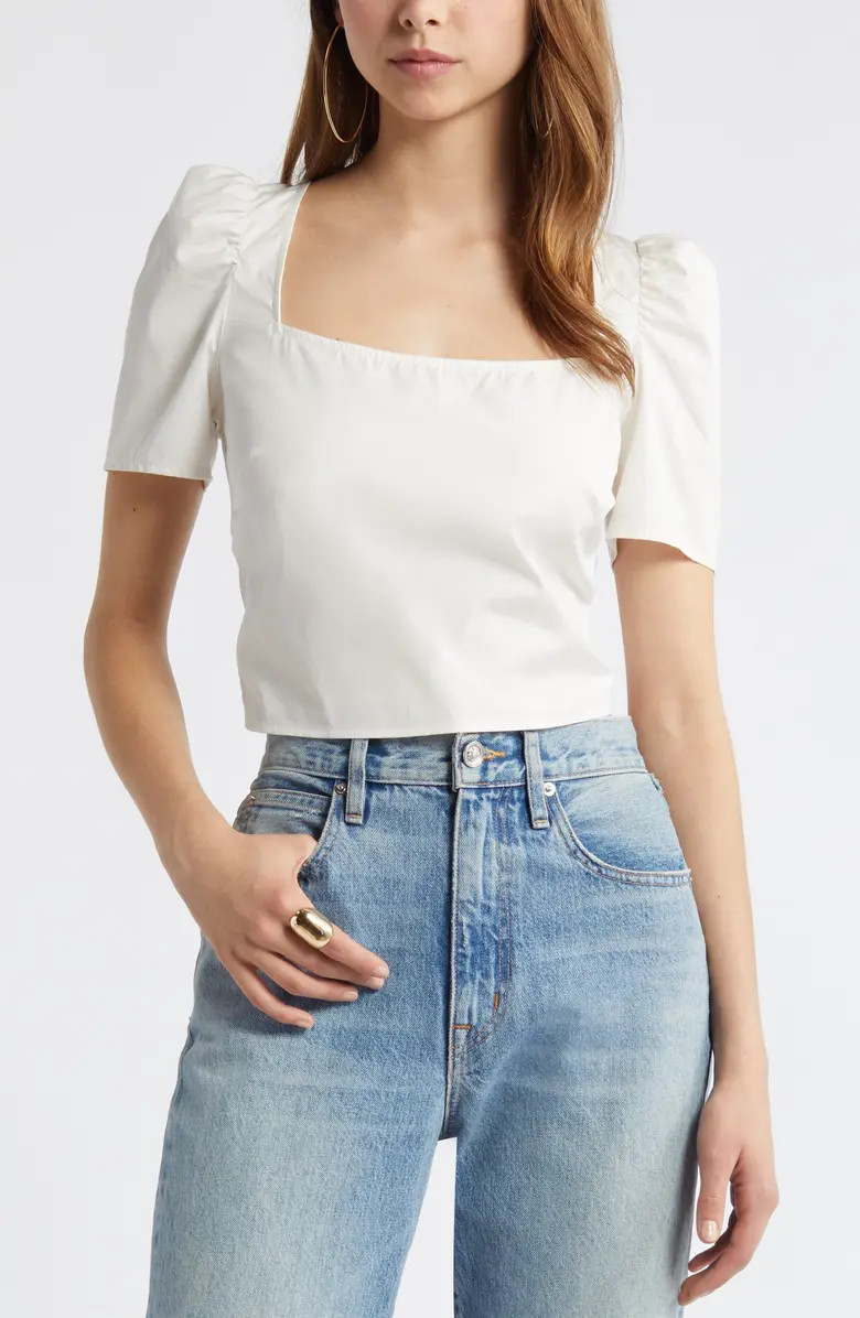 Open Edit Tie Back Short Sleeve Cotton Poplin Top | Nordstrom | Nordstrom