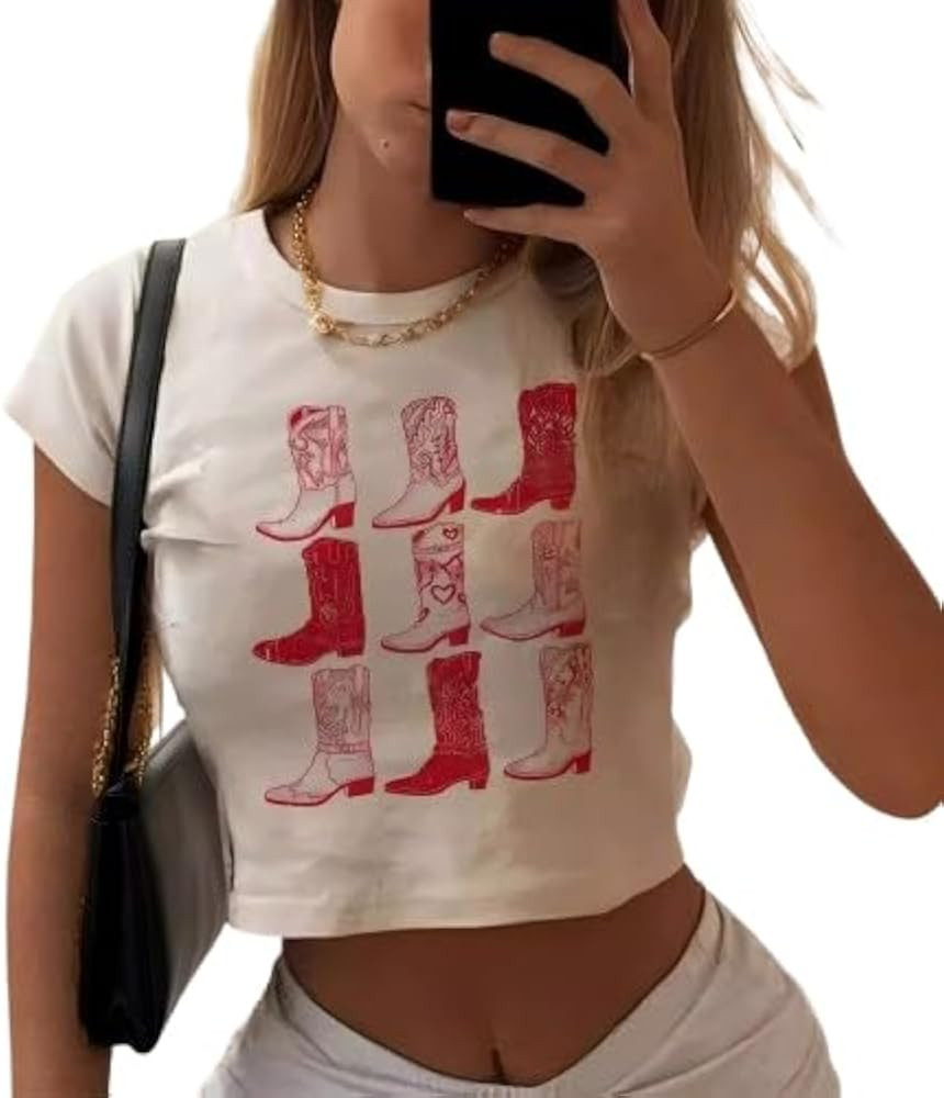 Howdy Baby Tees for Women Western Cowgirl Crop Top Vintage Y2K Cowboy Boots Cami Shirts | Amazon (US)