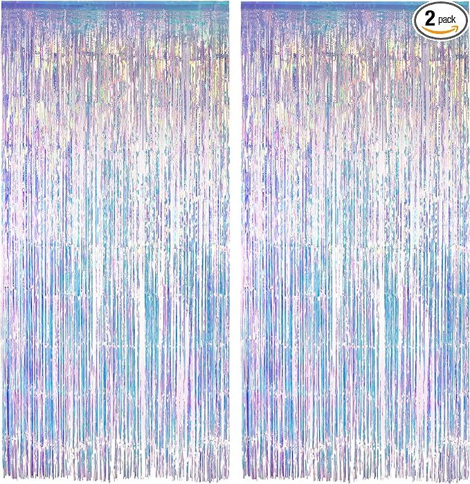 Iridescent Party Streamers Backdrop - GREATRIL Neon Transparent Holographic Tinsel Foil Fringe Cu... | Amazon (US)