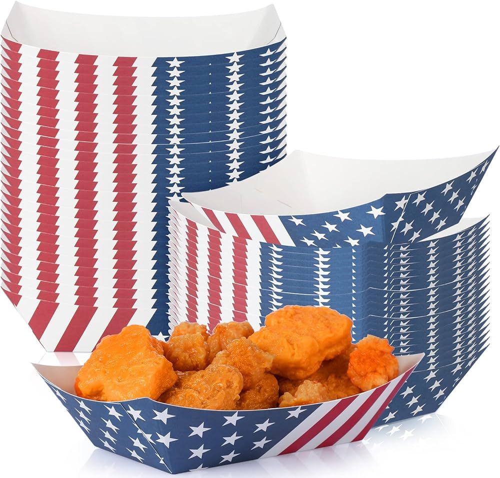 Gejoy 100 Pieces 2 lb Paper Food Tray 4th of July Paper Nachos Trays Disposable Patriotic Party T... | Amazon (US)