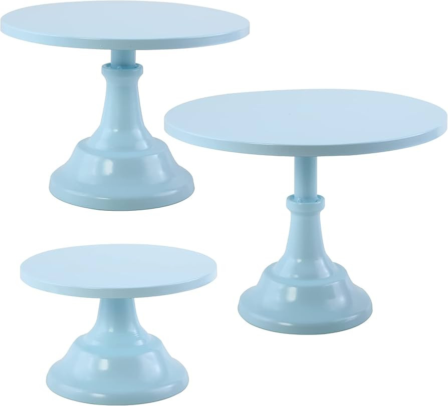 Set of 3 Blue Cake Stand Round Metal Dessert Table Stands Display Plate for Party Wedding Birthda... | Amazon (US)