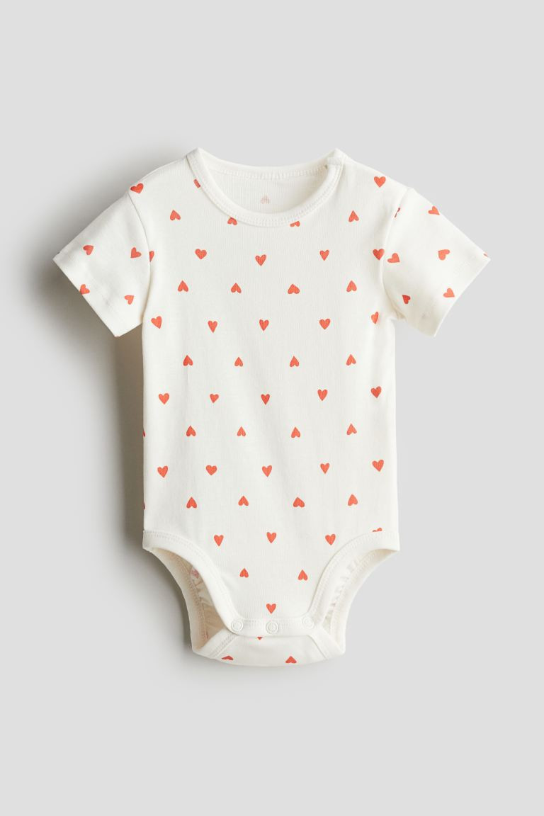 Patterned Bodysuit - Round Neck - Short sleeve - Cream/hearts - Kids | H&M US | H&M (US + CA)