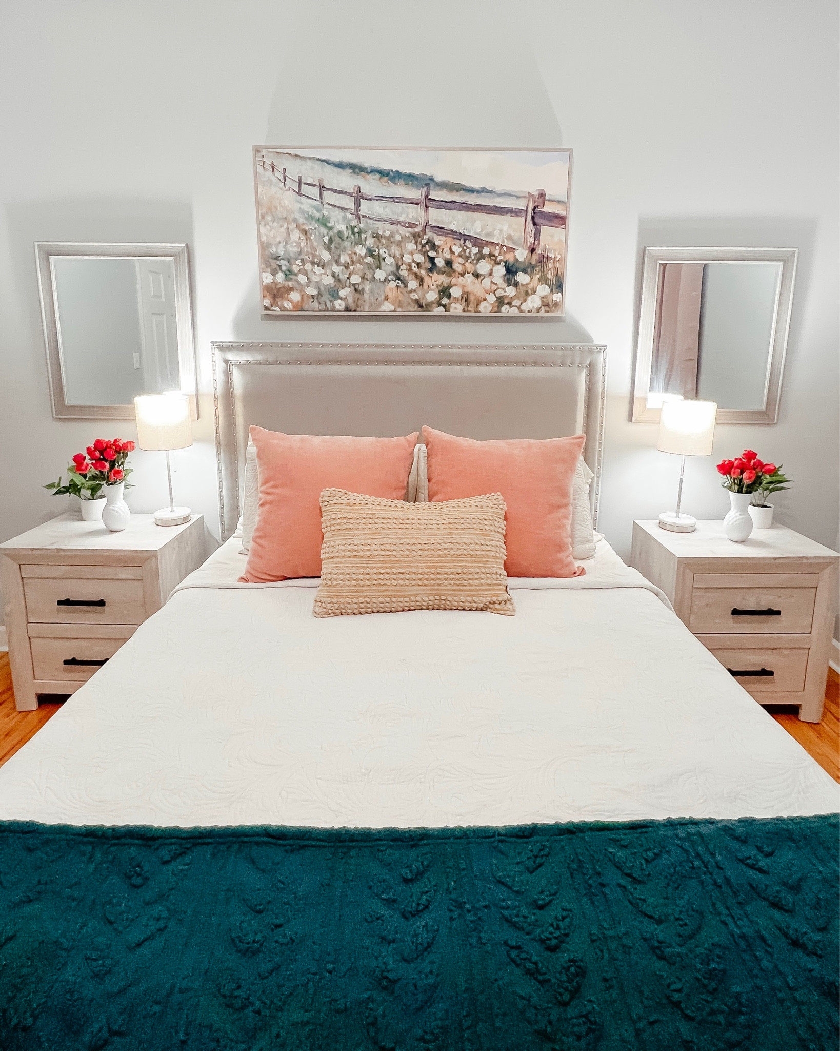 Master bedroom decor! Finally decorated my primary bedroom the way I’ve always wanted to. Colorful, romantic, cozy bedroom. Got some color contrast to make it comforting with some neutral tones included. Love this bed frame and nightstands, with soft throw pillows! Also perfect for a girl’s bedroom or guest bedroom decor. 

#target #targetfind #homegoods #homedecor #bedroom #bedroomdecor #bedframe #nightstand #mirror #walldecor #romantic #cozy #pillows #throwpillow #masterbedroom #primarybedroom #guestbedroom #girlsbedroom #wallart #art #bedding #quilt #comforter #pink #yellow #blue #trend #trending #springdecor #spring

#LTKunder100 #LTKhome #LTKunder50