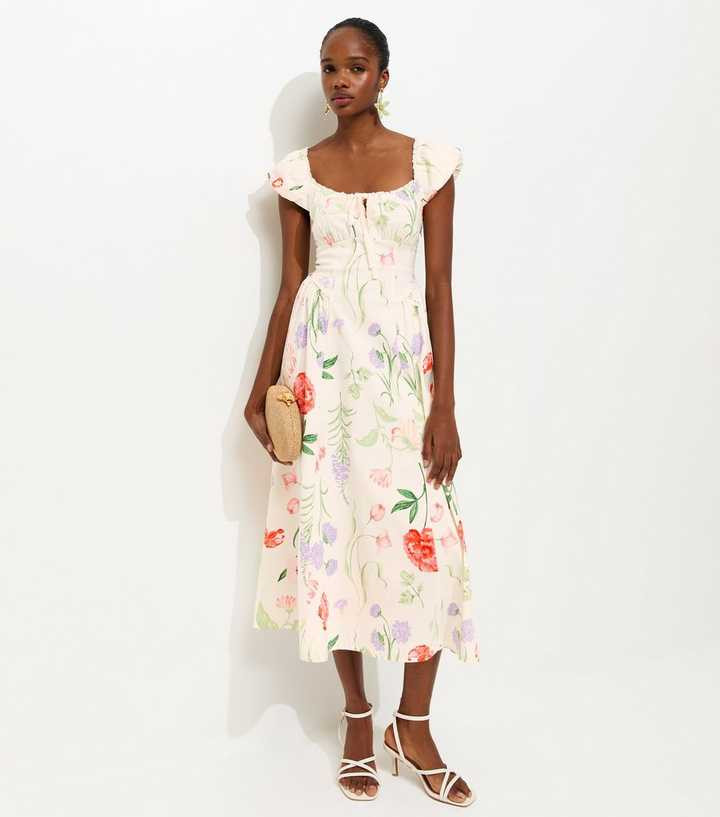 White Floral Print Corset Midi Dress | New Look | New Look (UK)