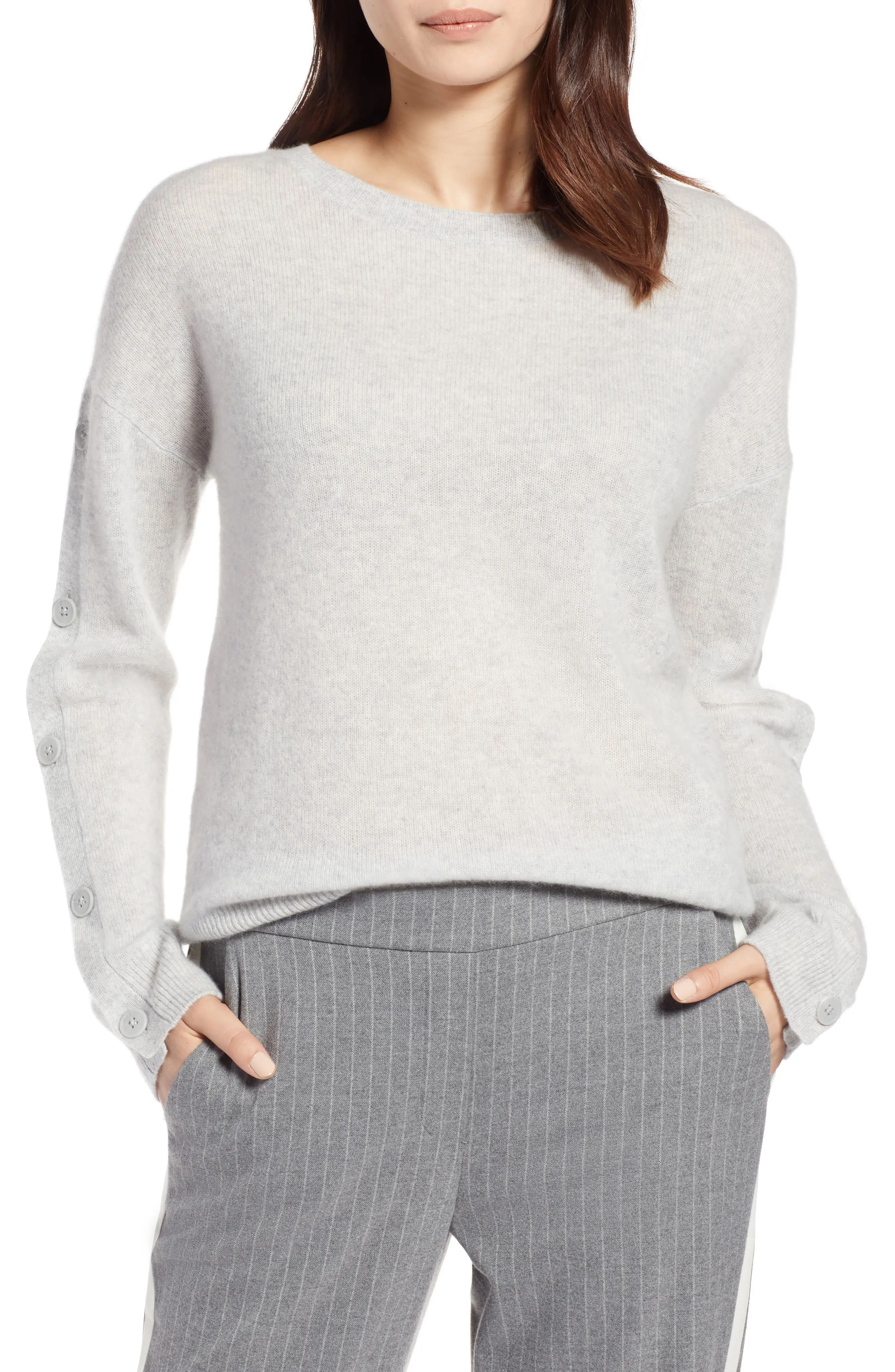 Halogen® Cashmere Button Sleeve Sweater (Regular & Petite) | Nordstrom