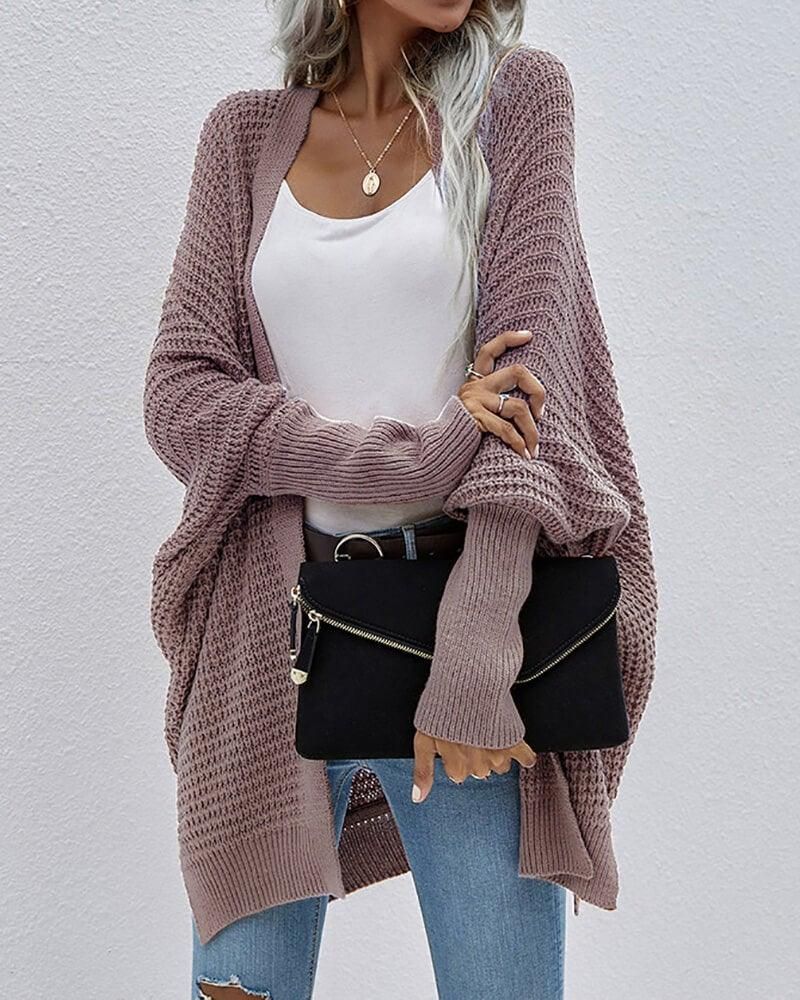 Batwing Sleeve Split Hem Open Front Cardigan | Zeagoo