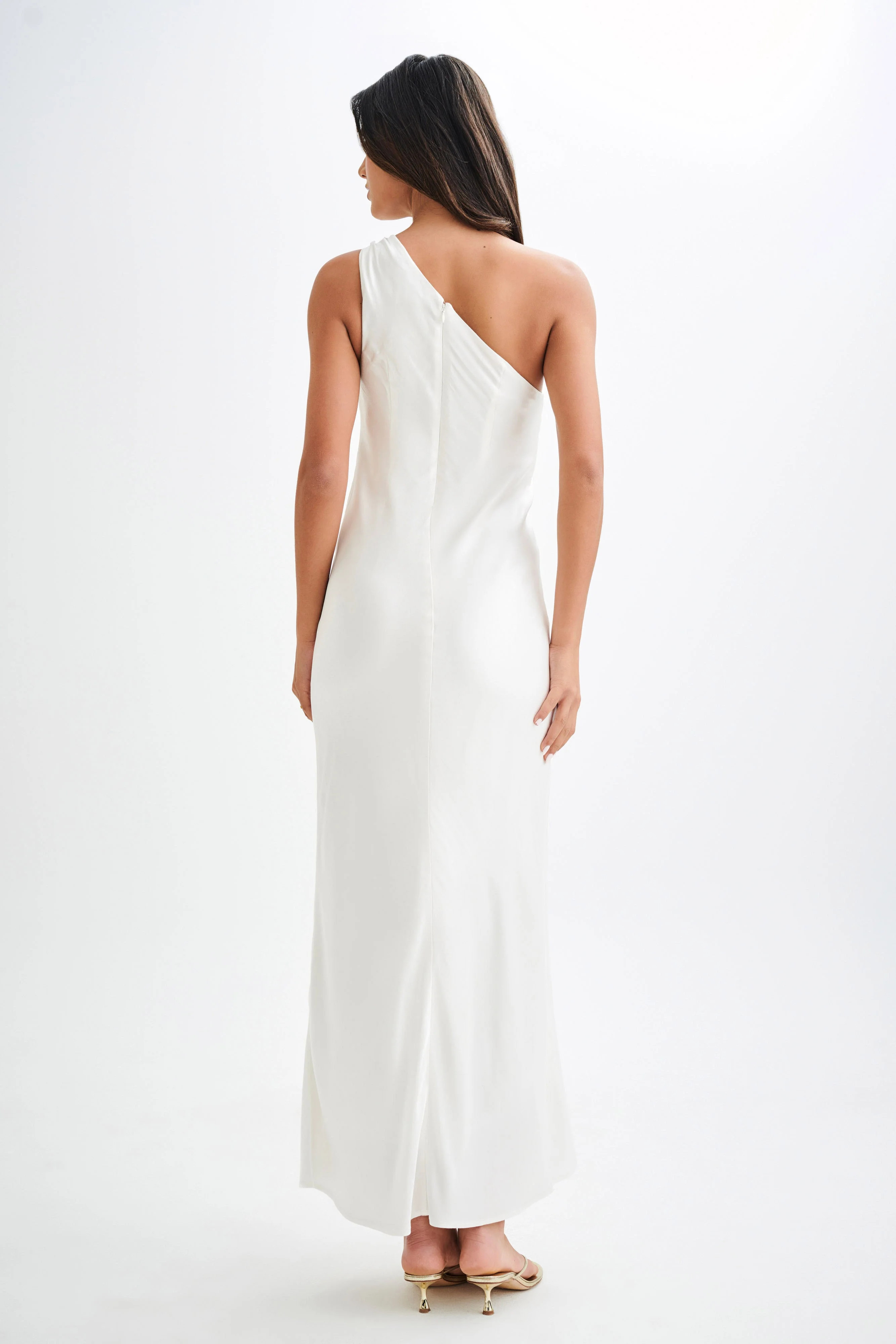 Camille One Shoulder Satin Maxi Dress - White | MESHKI US