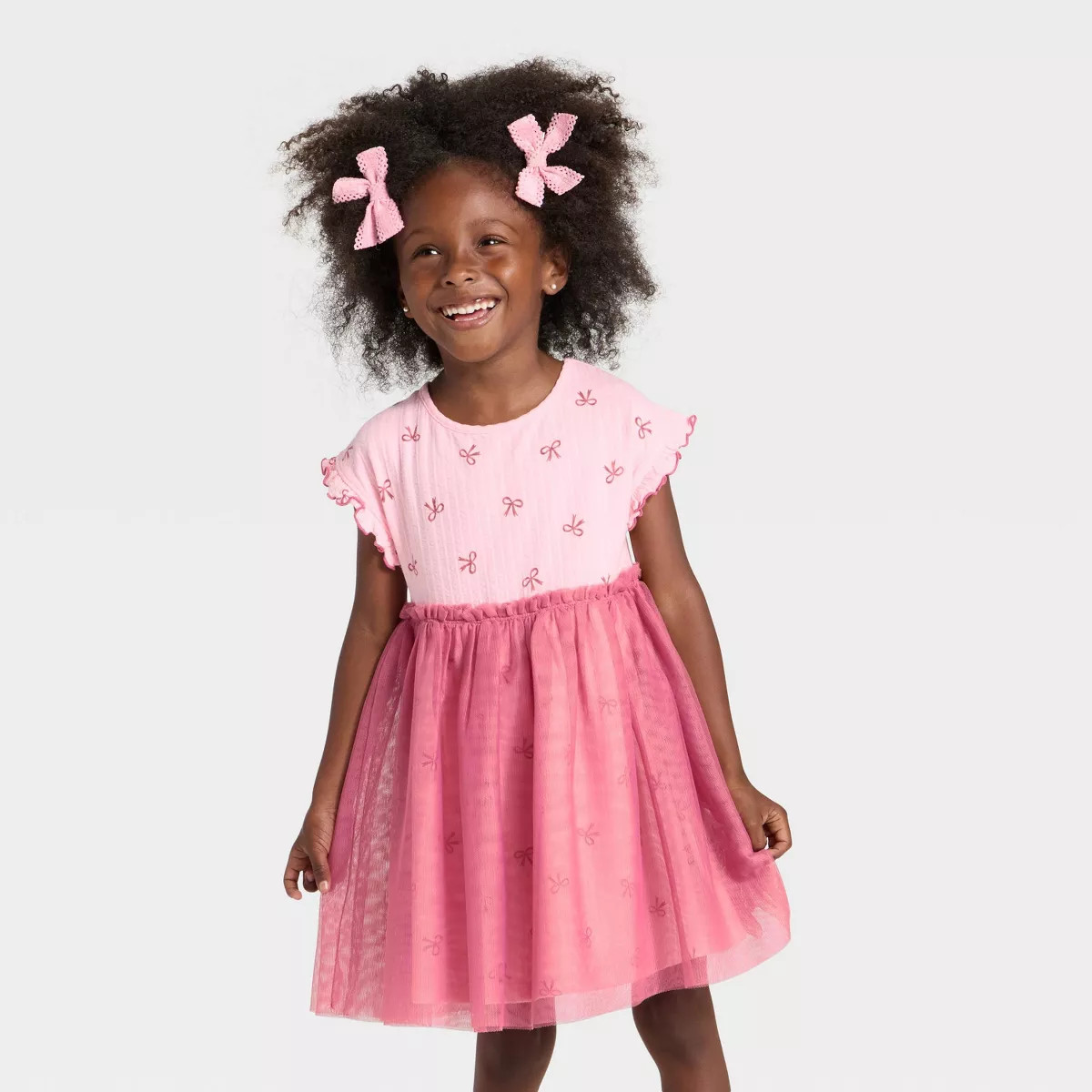 Toddler Girls' Short Sleeve Ribbed Tulle Dress - Cat & Jack™ Pink 3T | Target