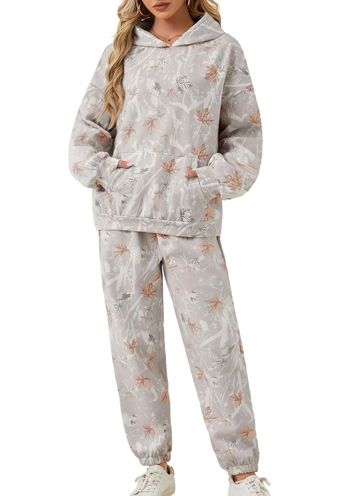 Camo Sweatsuits for Women Set 2 Piece Camo Hoodies Maple Leaf Print Oversized Sweatshirt Lounge S... | Amazon (US)