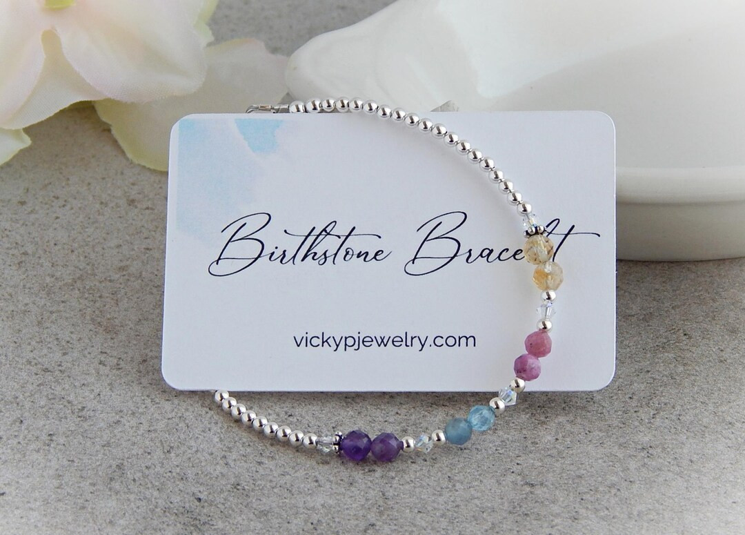 Custom Birthstone Bracelet for Mom, Family Birthstone Bracelet Beaded Sterling Silver, Birthstone... | Etsy (US)