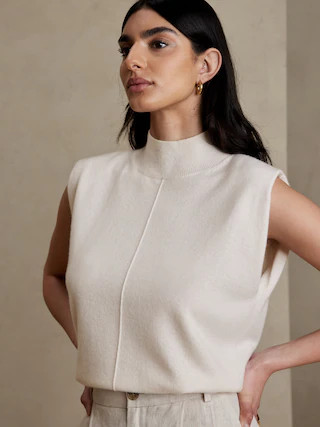 Franca Cashmere Padded-Shoulder Top | Banana Republic (CA)
