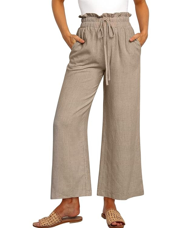 ANRABESS Women Linen Pants Casual Loose High Waist Boho Wide Leg Cropped Palazzo Beach Pants Summ... | Amazon (US)