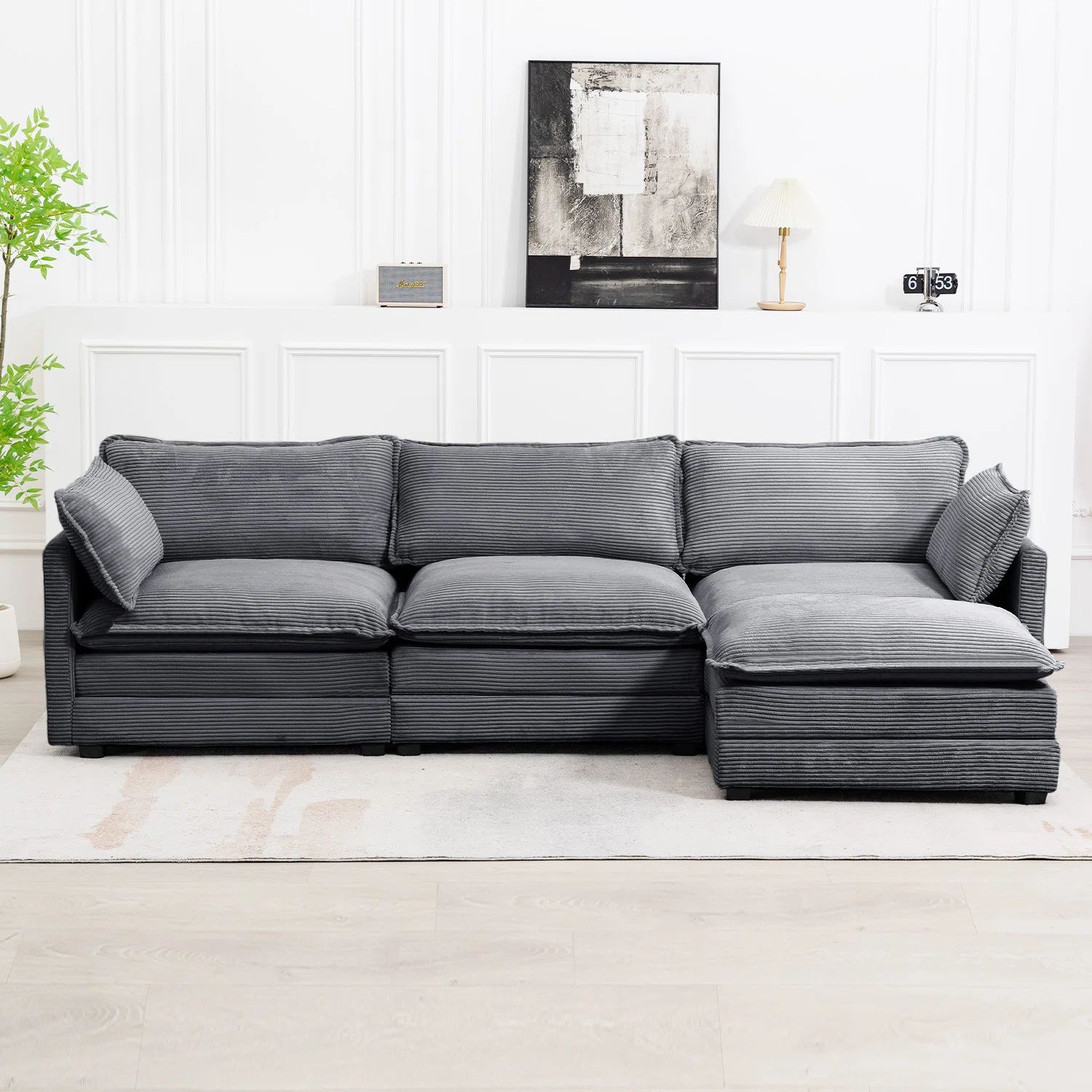 Ebern Designs Redenius 4-Piece 112'' Upholstered Corduroy L-Shape Sectional & Reviews | Wayfair | Wayfair North America