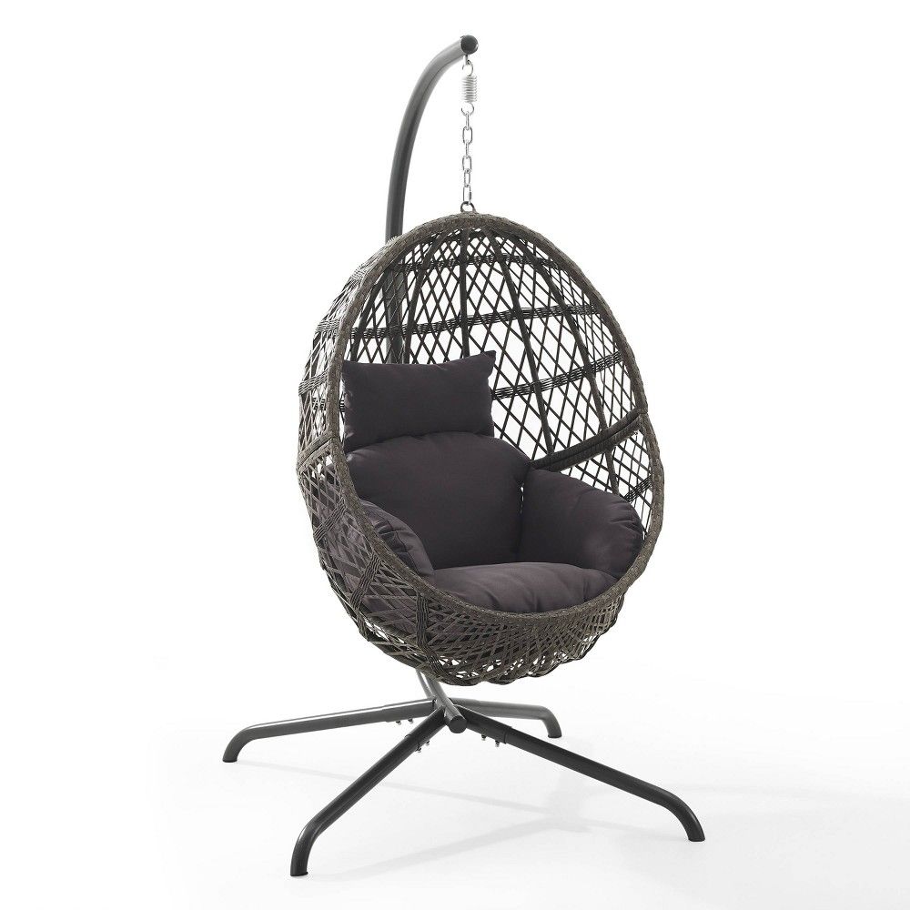 Tess Indoor/Outdoor Wicker Hanging Egg Chair & Stand - Gray - Crosley | Target