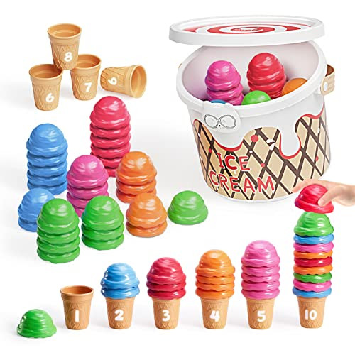 JoyCat Ice Cream Preschool Learning Activities Counting and Color Sorting Set Stacking Toys for Kids 3-5, Educational Fine Motor Skills Toys, 65PCS Math Manipulatives Resources Food for Valentine Gift | Amazon (US)