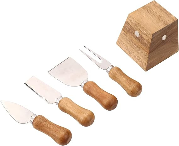 olelo Cheese Knife Set, 4 Small Cheese Knives with Acacia Wood Handle & Magnetic Stand, Stainless... | Amazon (US)