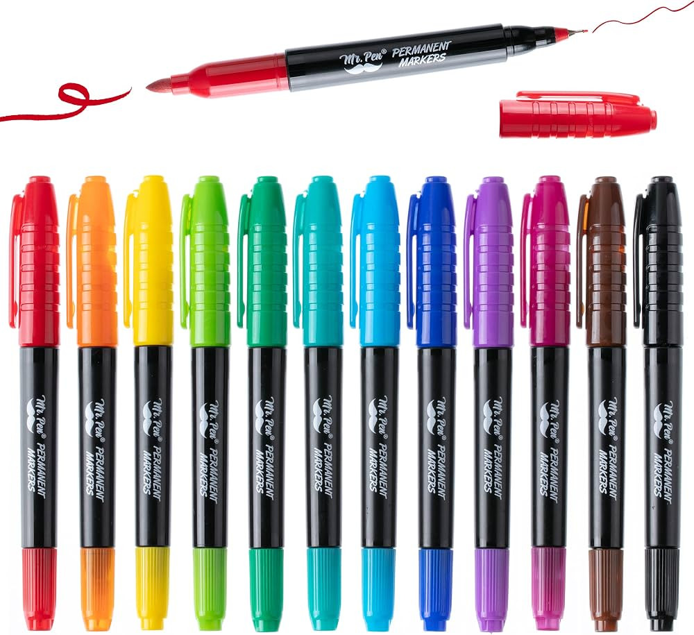 Mr. Pen- Dual Tip Permanent Markers, 12 Pack, Fine & Ultra Fine Tip, Fine Tip Permanent Markers, ... | Amazon (US)