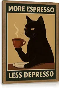 INJOLLY Wood Framed Black Cat Coffee Wall Art, More Espresso Less Depresso Wall Decor, Vintage Ca... | Amazon (US)
