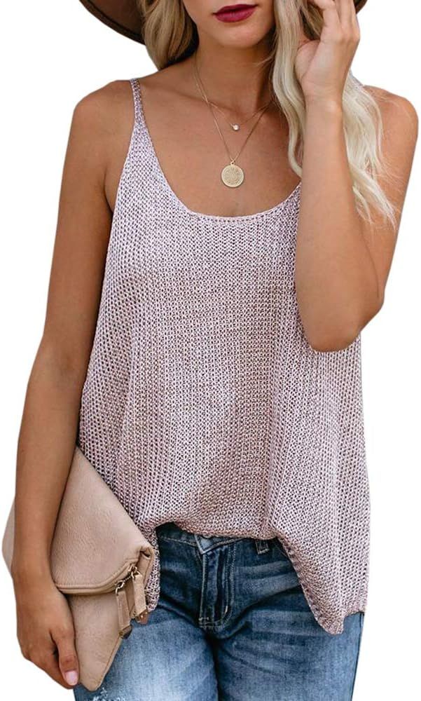 Women Oversize Scoop Neck Tank Tops Causal Sleeveless Knit Shirts Tunic Camis Loose Fashion Summe... | Amazon (US)