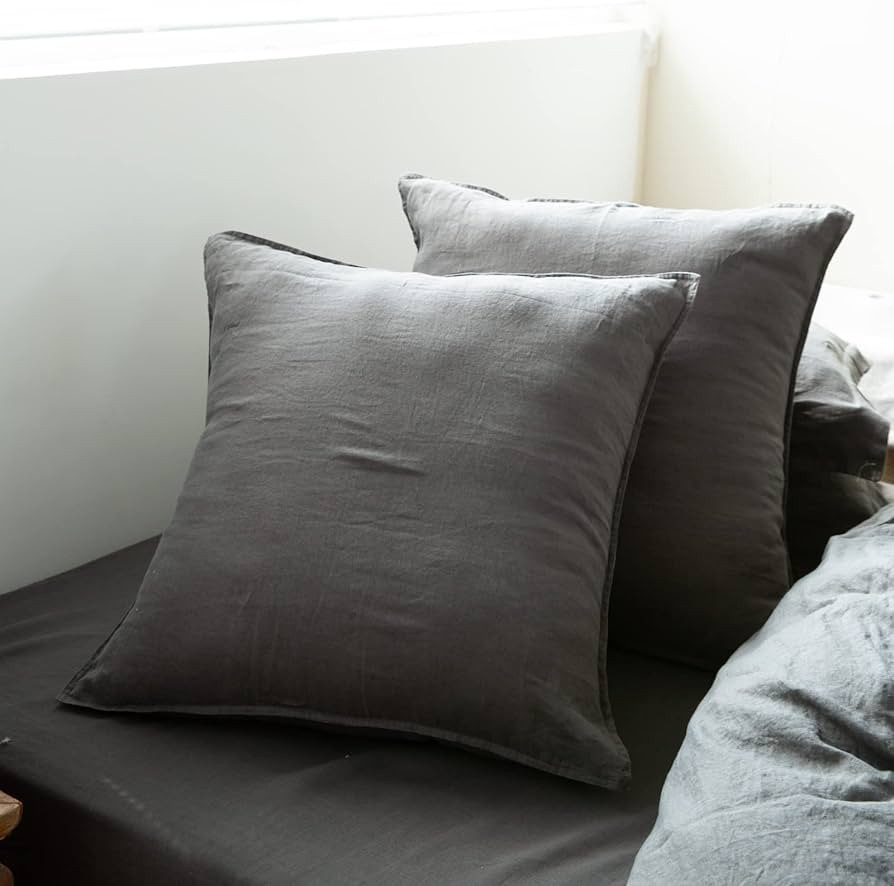 Simple&Opulence 100% Washed Linen Euro Shams Basic Style (26'' x 26'') - Pack of 2 - Solid Color ... | Amazon (US)