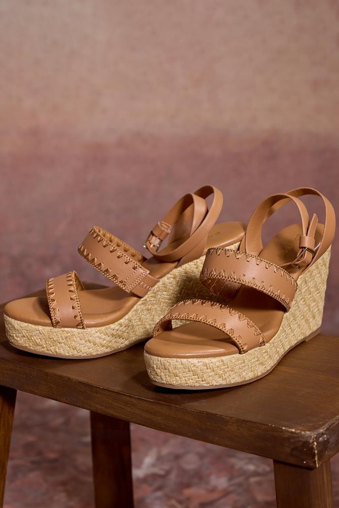 faux leather whipstitch platform wedge heels | Versona