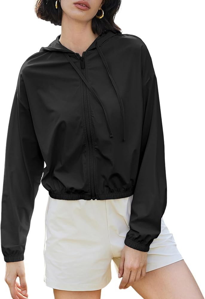 Wyeysyt Women's Athletic Jackets UPF 50+ UV Sun Protection Cropped Jackets Running Zip Up Hoodie ... | Amazon (US)