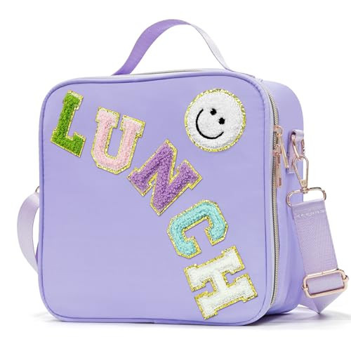 LOKFAR Insulated Lunch Bag Women Lunch Box Kids for Teen Girls Boys, Cute Preppy Lunch Boxes With Adjustable Shoulder Strap, Waterproof Nylon Lunchbox Lunch Bags for School Work Picnic (Purple) | Amazon (US)