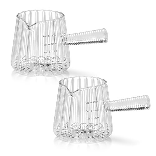 2 PCS Espresso Measuring Cup 6 Oz, Espresso Glass Cups with Glass Handle, Milk Frothing Cup, Espresso Cup for Coffee, Milk, Tea or Maple Syrup Serving (Pure Transparent Color) | Amazon (US)