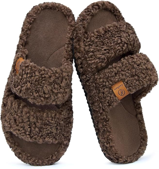 EverFoams Womens Fuzzy Open-toe Slippers Soft Comfy Memory Foam Indoor House Shoes | Amazon (US)