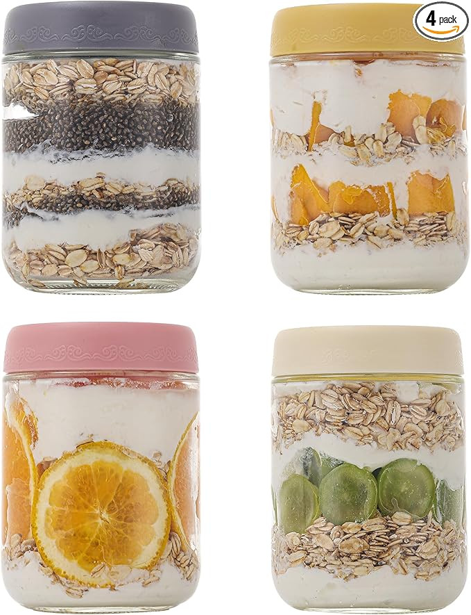 16 OZ 4Pack, Overnight Oats Jars with Lids, Glass Meal Prep Containers, Airtight Mason Jars for B... | Amazon (US)
