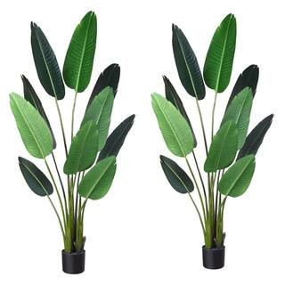 5 ft. Artificial Bird of Paradise Plant with 10-Trunks, Tropical Faux Palm Tree in Pot for Indoor Outdoor Decor, 2-Packs | The Home Depot