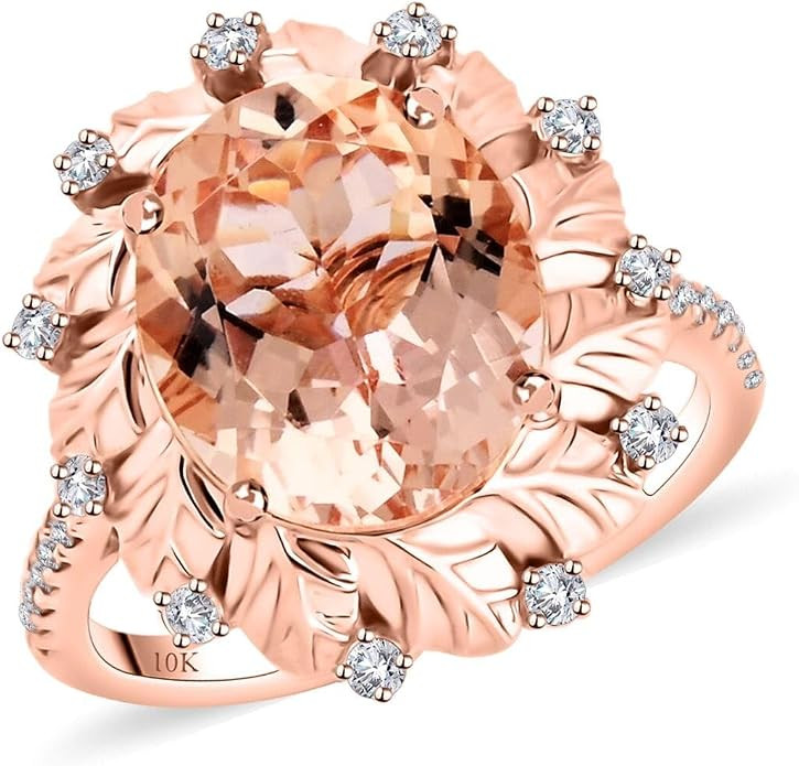 LUXORO AAA Morganite White Diamond 10K Rose Gold Flower Ring for Women Jewelry Ct 3.66 G-H Color ... | Amazon (US)
