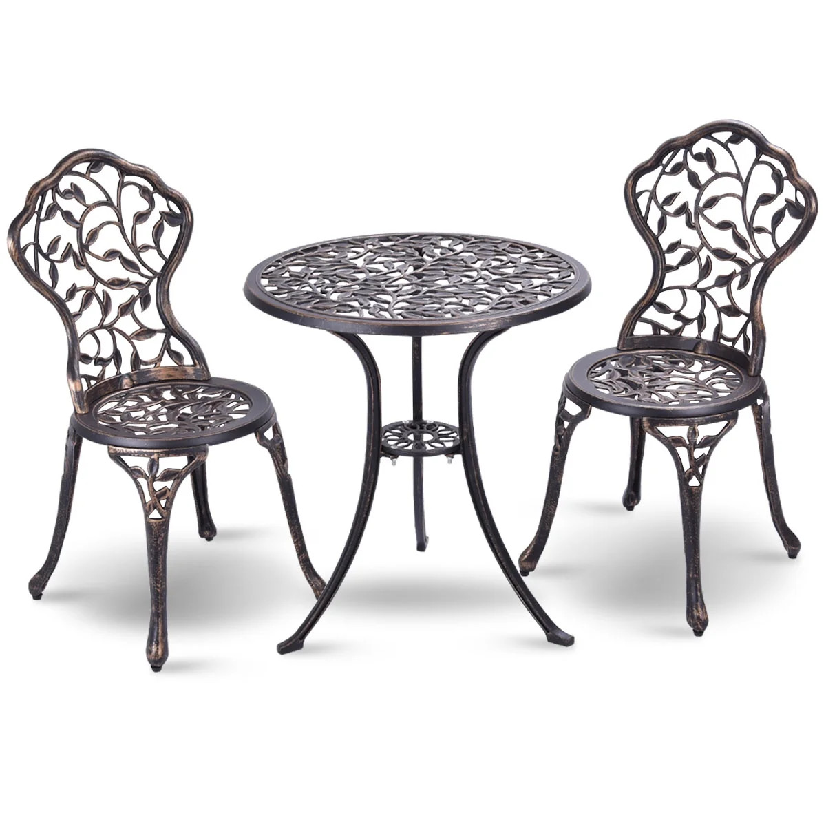 Costway Outdoor Patio Furniture leaf Design Cast Aluminum Bistro Set Antique Copper | Walmart (US)