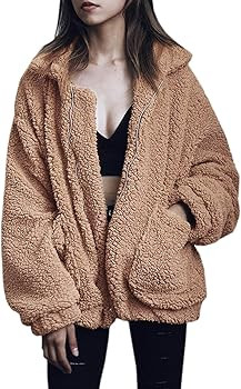 Women's Coat Casual Lapel Fleece Fuzzy Faux Shearling Zipper Coats Warm Winter Oversized Outwear Jac | Amazon (US)