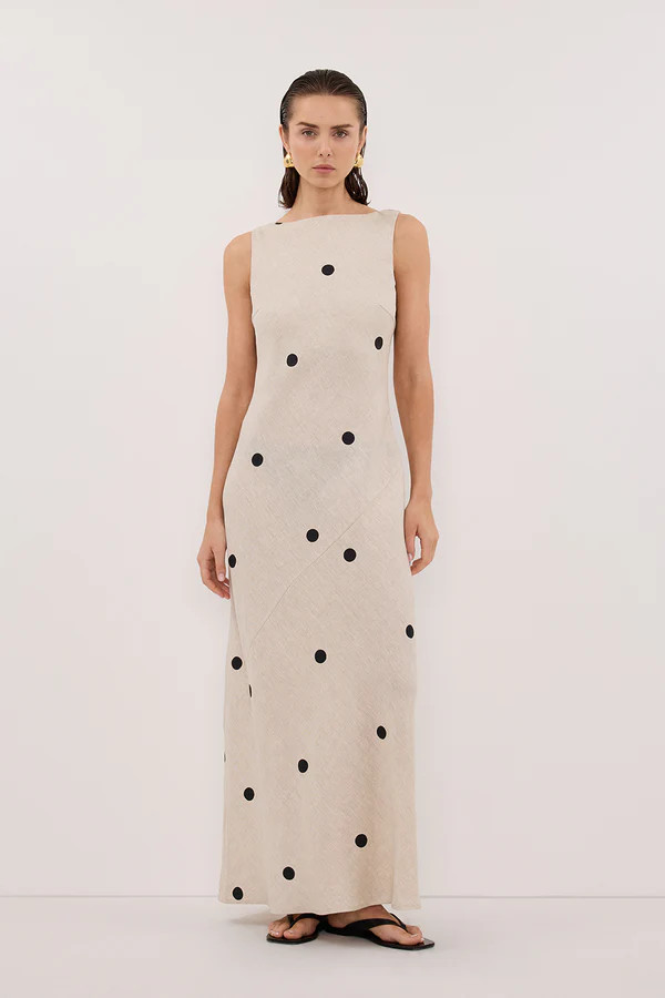 BEVERLY NATURAL SPOT LINEN MIDI DRESS | DISSH