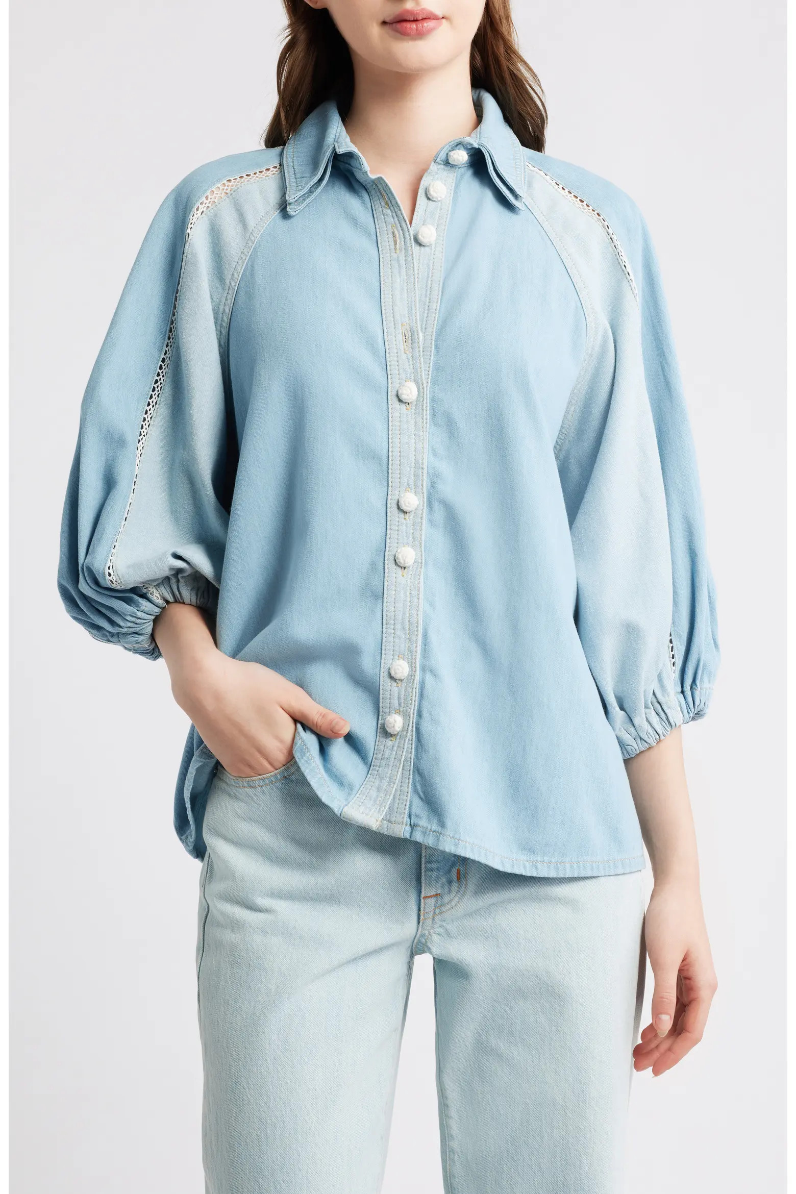 FARM Rio Two-Tone Denim Button-Up Shirt (Women) | Nordstrom | Nordstrom