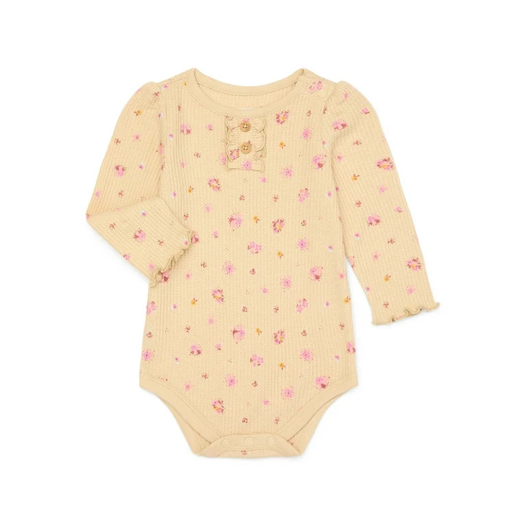 Garanimals Baby Girl Long Sleeve Thermal Henley Ruffle Bodysuit, Sizes 0-24 Months | Walmart (US)
