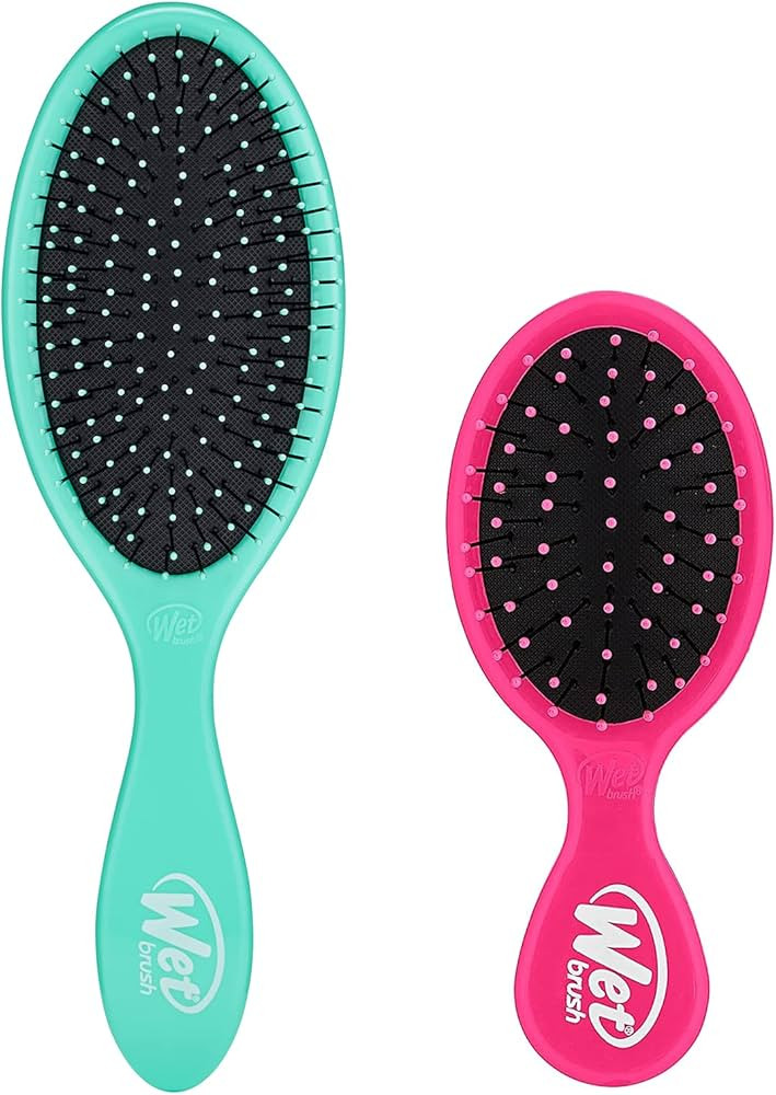 Wet Brush Original Detangler Hair Brush And Mini Detangler Bundle - Aqua And Pink | Amazon (US)