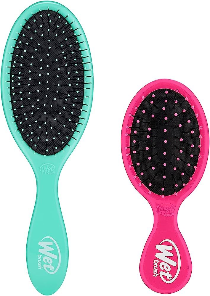 Wet Brush Original Detangler Hair Brush And Mini Detangler Bundle - Aqua And Pink | Amazon (US)