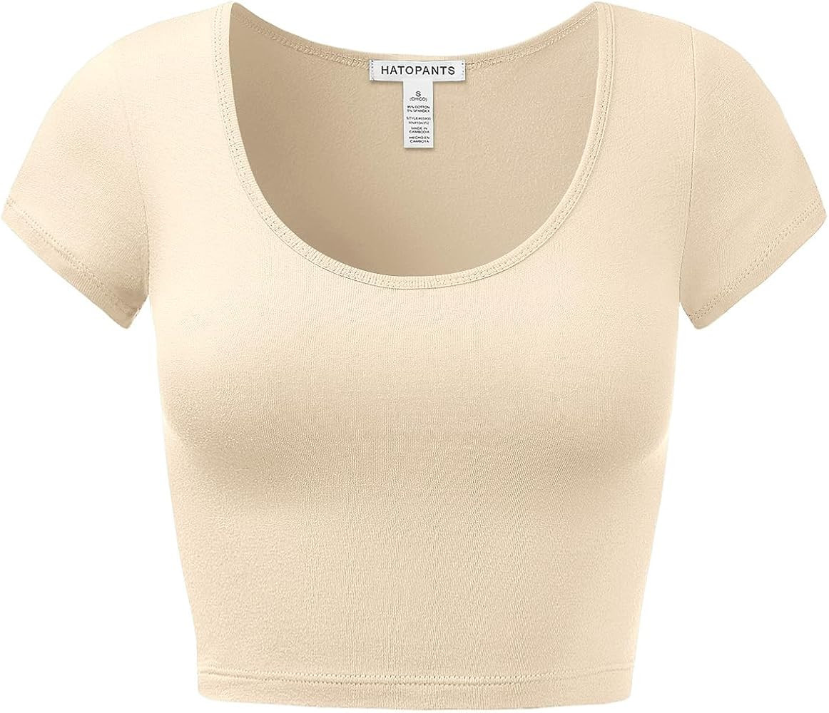Women's Cotton Crop Tops Short Sleeve Scoop Neck Stretchy Casual Shirt | Amazon (US)