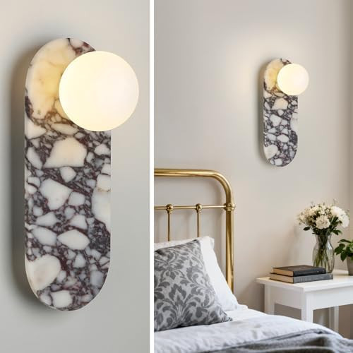 Natural Marble Wall Sconces Alabaster Wall Lights, Wabi Sabi Nordic Style Natural Stone Lamp, LED... | Amazon (US)