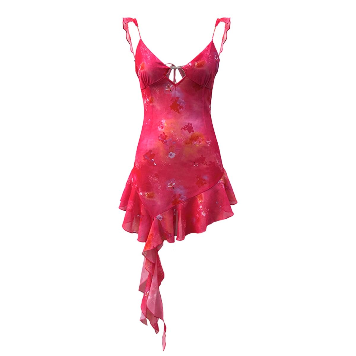 3Rd Date Sheer Pink Floral Print Ruffle Hem Sexy Mini Dress | Wolf & Badger (US)