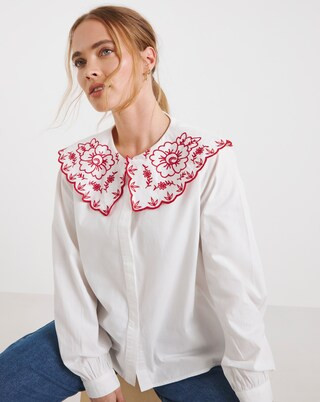 White Embroidered Collared Blouse | Simply Be | Simply Be (UK)