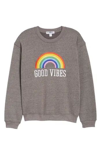 Women's Sub Urban Riot Good Vibes Rainbow Sweatshirt, Size Large - Grey | Nordstrom