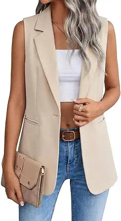 Long Vest for Women Sleeveless Blazer Jackets Vest Tops | Amazon (US)